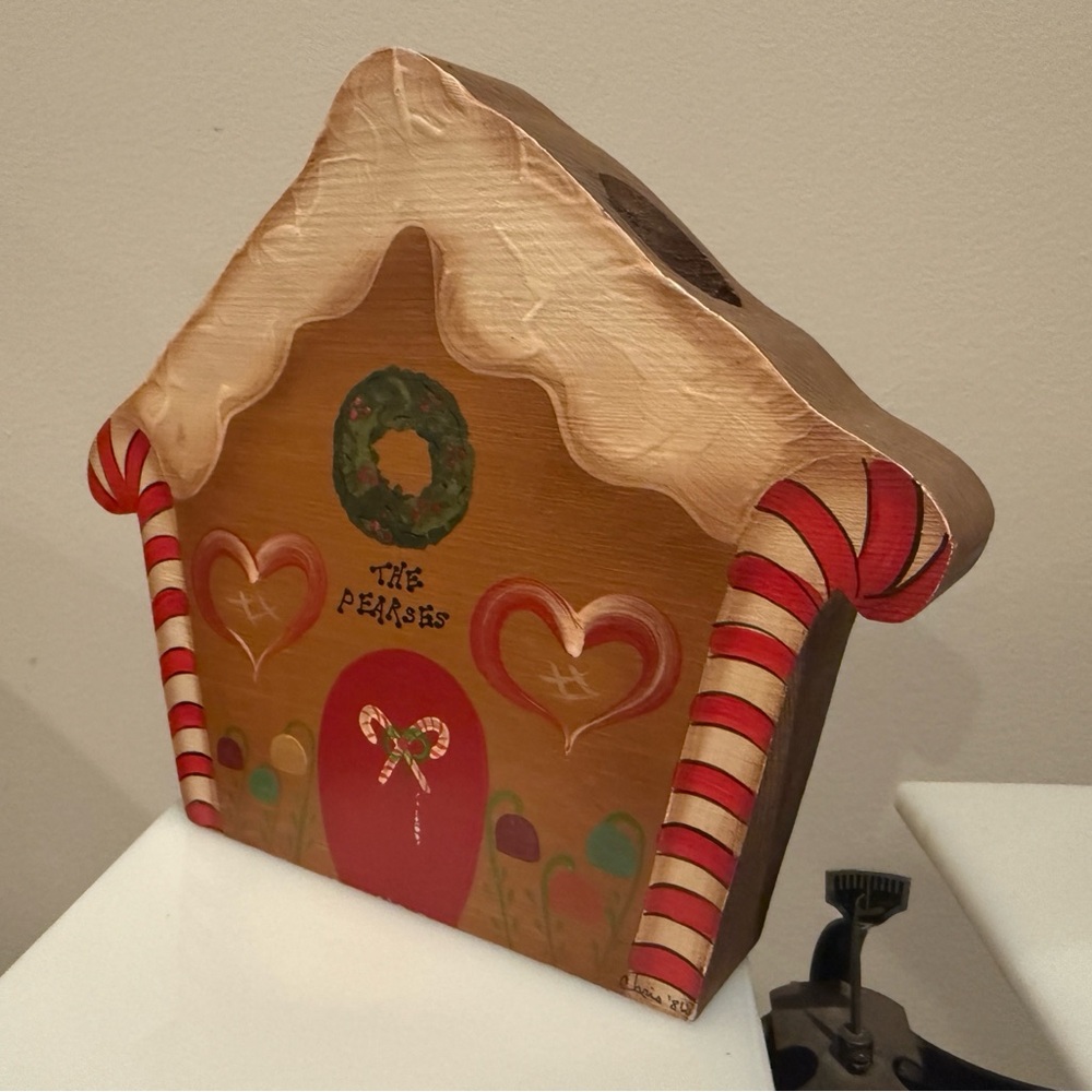 Vintage Hand Painted Wood Christmas House Folk Art Candleholder The Pearses